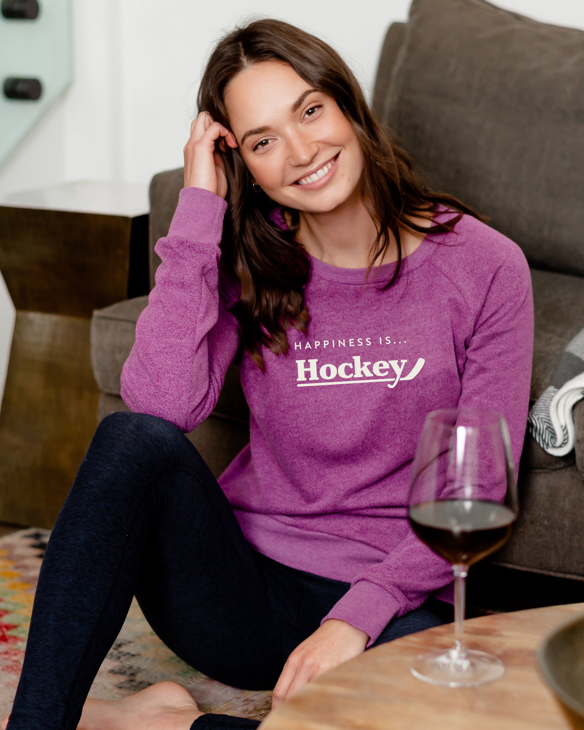 Women's Hockey Crew Sweatshirt, Plum