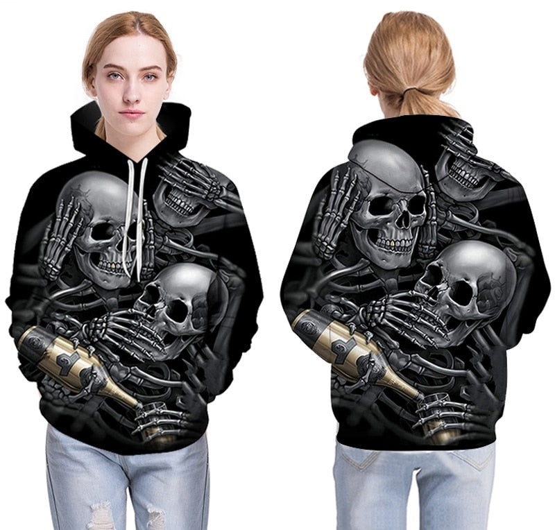 Men/Women 3d Hoodies Skulls Champagne Print  Hooded Hoodies Thin 3d Sweatshirts Hoody Autumn WintTops